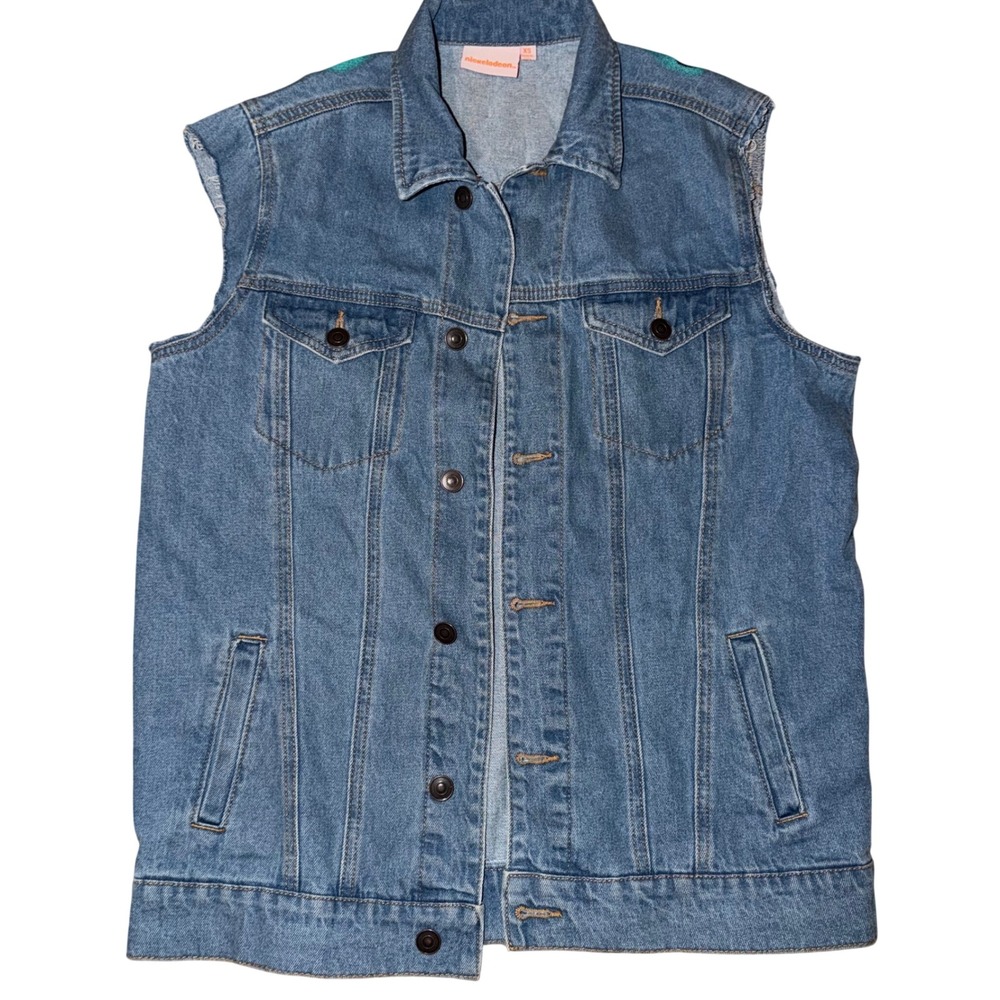 Nickelodeon Rugrats Reptar Denim Vest Blue Graphic Sleeveless Jacket XS